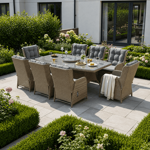 Trueas 8 Chair Reclining Wingback Dining Set