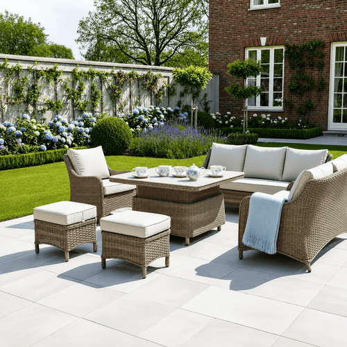Larca Curve Corner Sofa Set with 2 Stools, Piston Height Adjustable Table