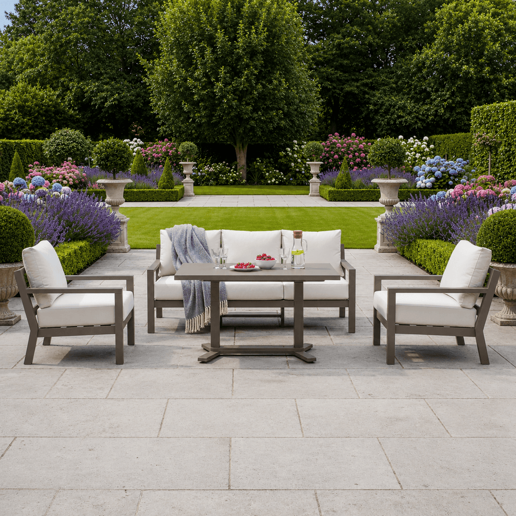 Langous 3-Seater Sofa Set with 2 Armchairs & Piston Height Adjustable Table