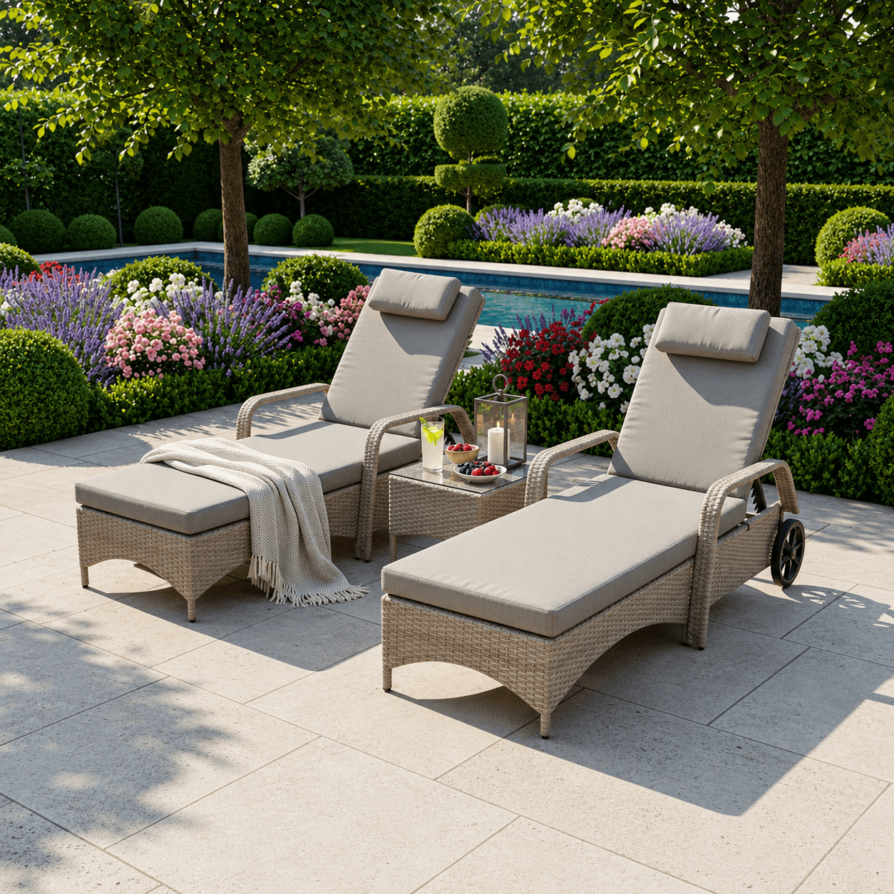 Trueas Sunlounger Set with Side Table