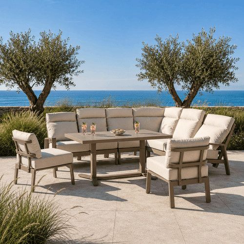 Lomar Reclining L Corner Sofa Set with 2 Stools & Piston Height Adjustable Table