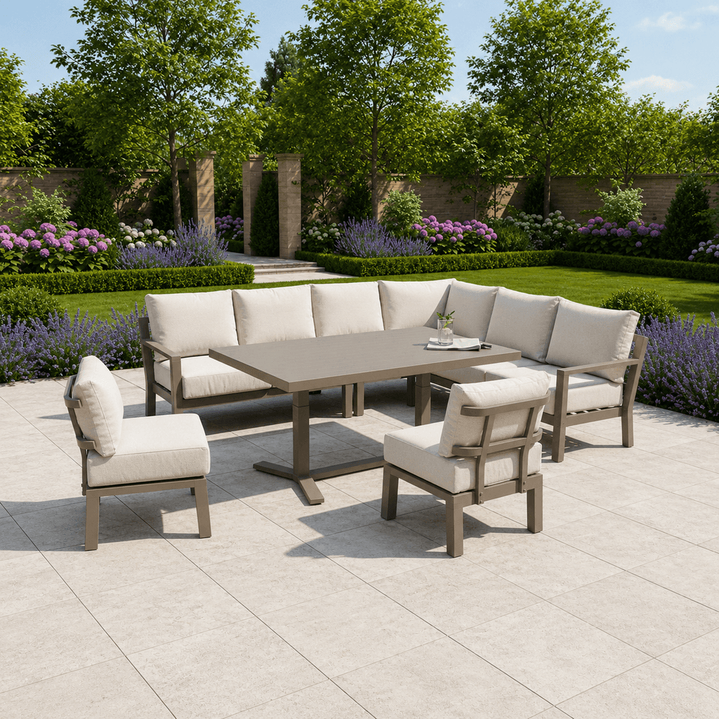 Langous L Corner Sofa Set with 2 Stools, Piston Height Adjustable Table