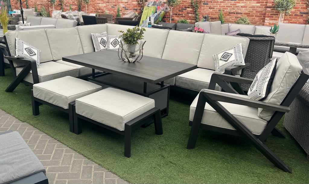 Longton L Corner Sofa Set with Armchair & 2 Stools, Height Adjustable Table