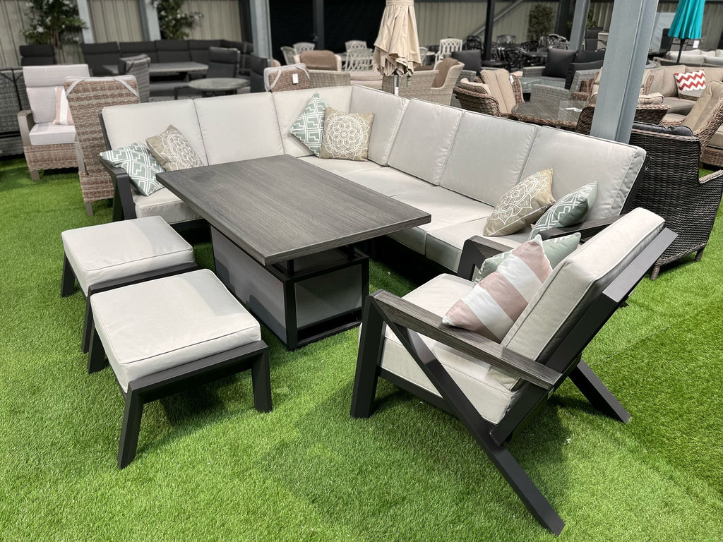 Longton L Corner Sofa Set with Armchair & 2 Stools, Height Adjustable Table