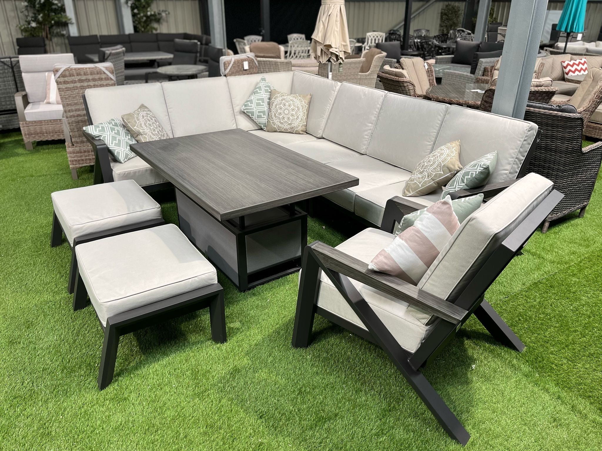 Longton L Corner Sofa Set with Armchair & 2 Stools, Height Adjustable Table