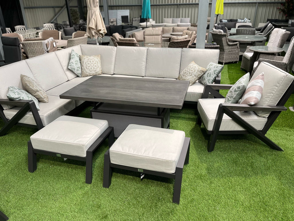Longton L Corner Sofa Set with Armchair & 2 Stools, Height Adjustable Table