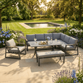 L Corner Sofa Set with Armchair, Bench & X-leg Dining Table