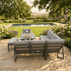 L Corner Sofa Set with Armchair, Bench & X-leg Dining Table