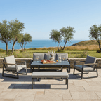 Versice 3-Seater Sofa Set with 2 Armchairs, Bench & X-Leg Dining Table