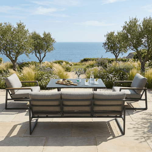 Versice 3-Seater Sofa Set with 2 Armchairs, Bench & X-Leg Dining Table