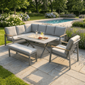 Marell L Corner Sofa Set with Bench & X-leg Dining Table