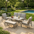 3-Seater Sofa Set with 2 Armchairs, Bench 7 X-Leg Dining Table