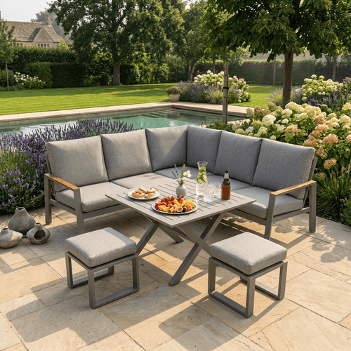 Marell Square Corner Set with 2 Stools & X-leg Dining Table