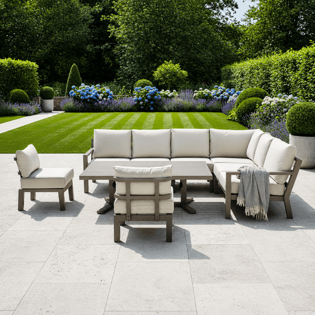 Langous L Corner Sofa Set with 2 Stools, Piston Height Adjustable Table