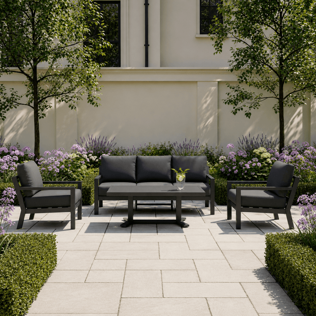 Langous 3-Seater Sofa Set with 2 Armchairs & Piston Height Adjustable Table