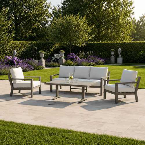 Langous 3-Seater Sofa Set with 2 Armchairs & Piston Height Adjustable Table