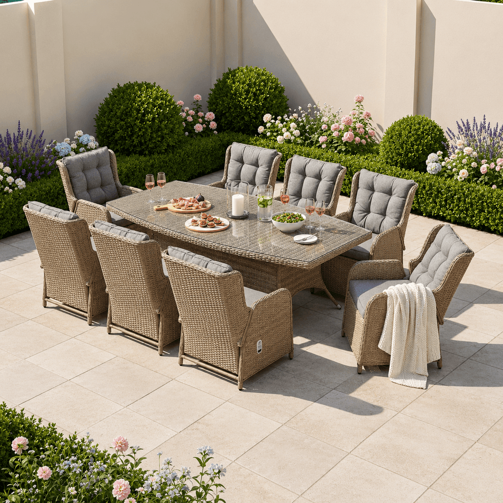 Trueas 8 Chair Reclining Wingback Dining Set