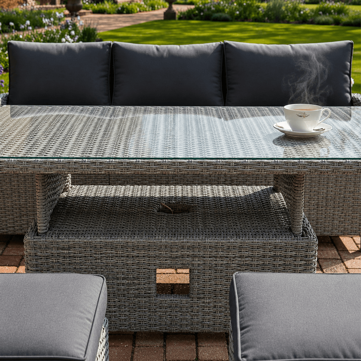 Balma 3-Seater Sofa Set with 2 Armchairs, 2 Stools & Height Adjustable Table