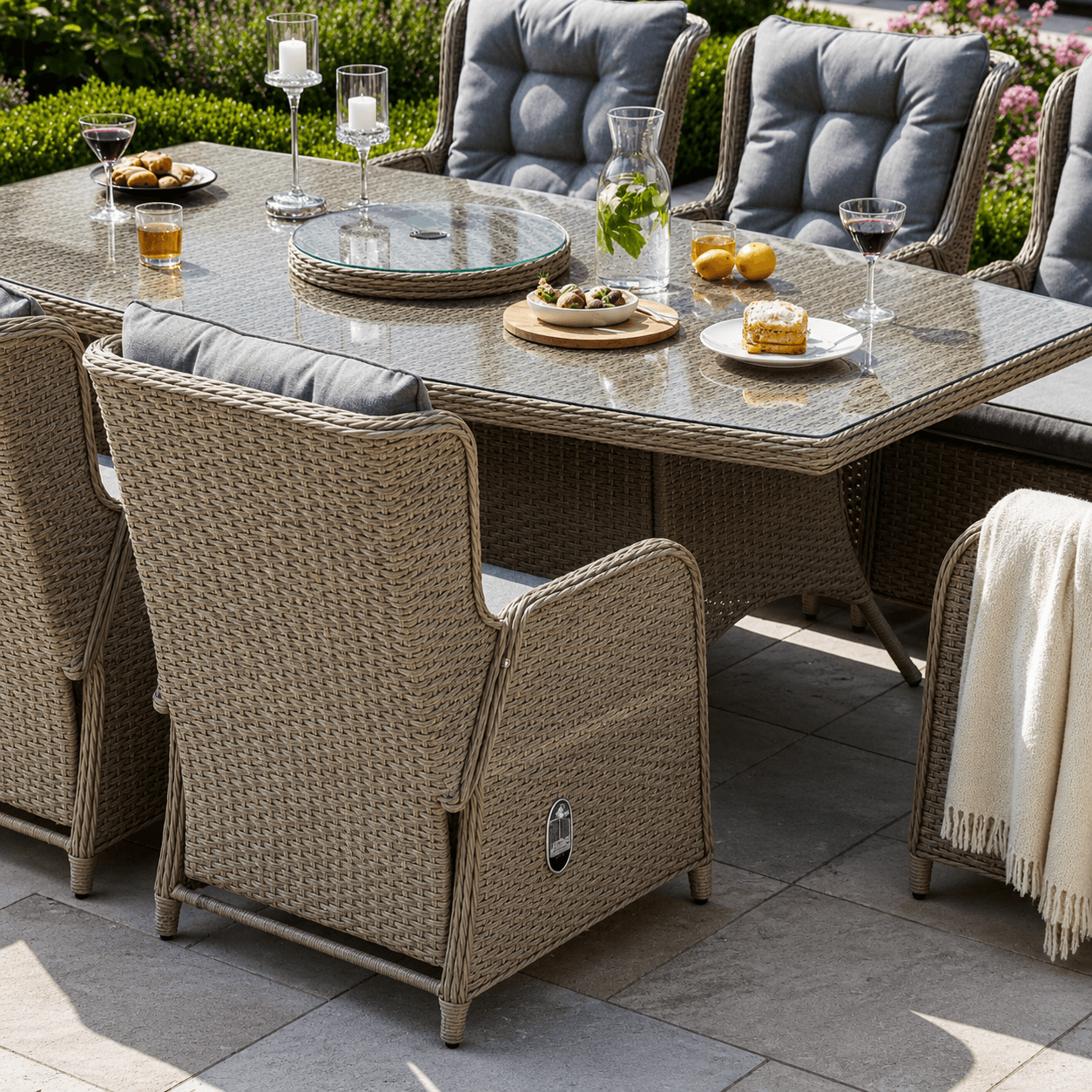 Trueas 8 Chair Reclining Wingback Dining Set