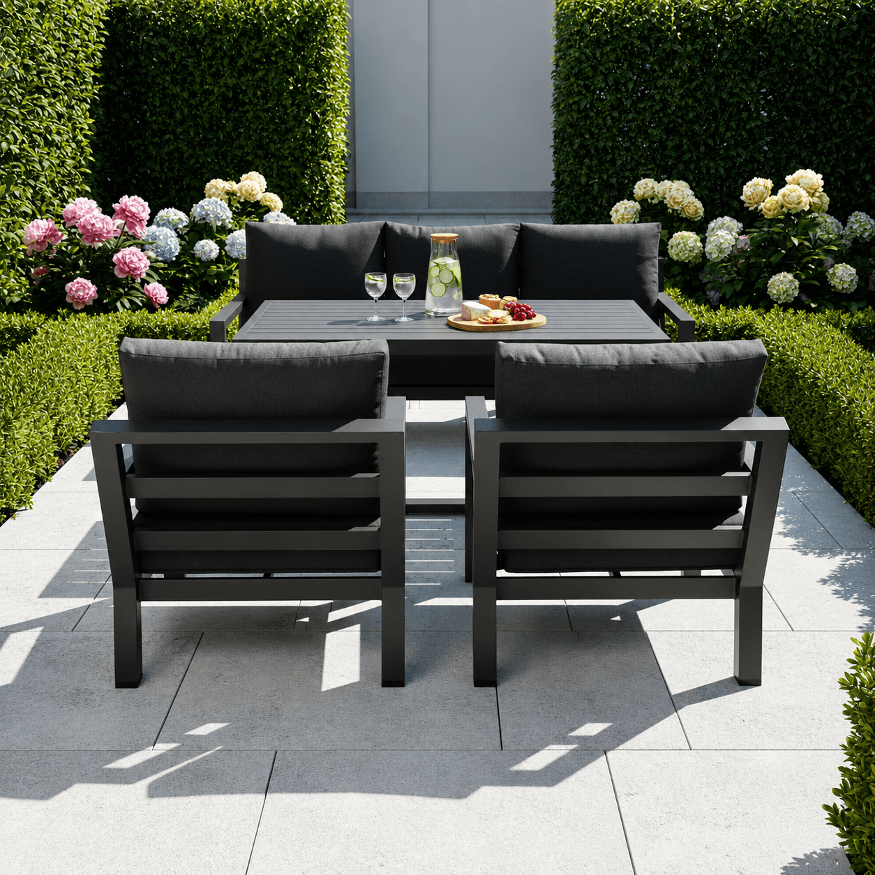 Langous 3-Seater Sofa Set with 2 Armchairs & Piston Height Adjustable Table