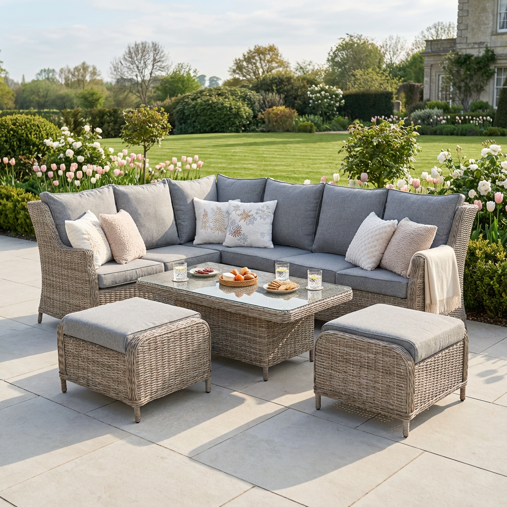 Trueas L Corner Sofa Set with 2 Stools & Height Adjustable Table