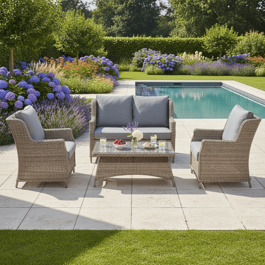 Trueas 2-Seater Wingback Sofa Set, 2 Wingback Armchairs & Coffee Table