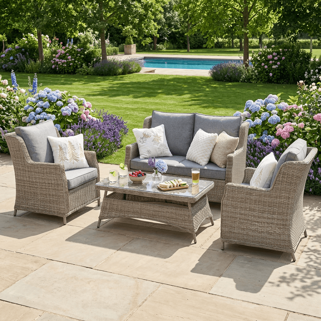 Trueas 2-Seater Wingback Sofa Set, 2 Wingback Armchairs & Coffee Table