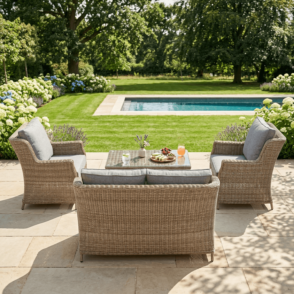 Trueas 2-Seater Wingback Sofa Set, 2 Wingback Armchairs & Coffee Table