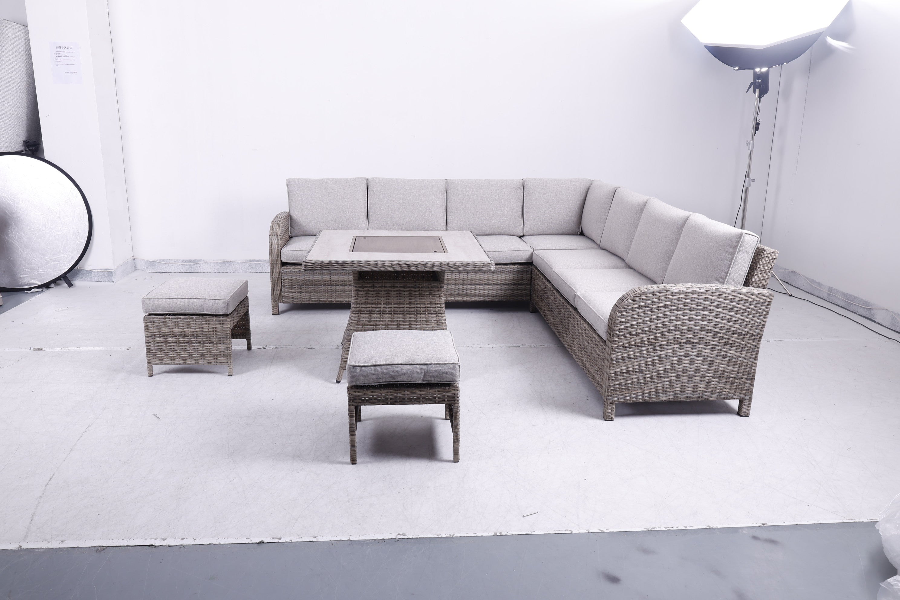 Savana Large Square Corner Sofa Set with Firepit Table