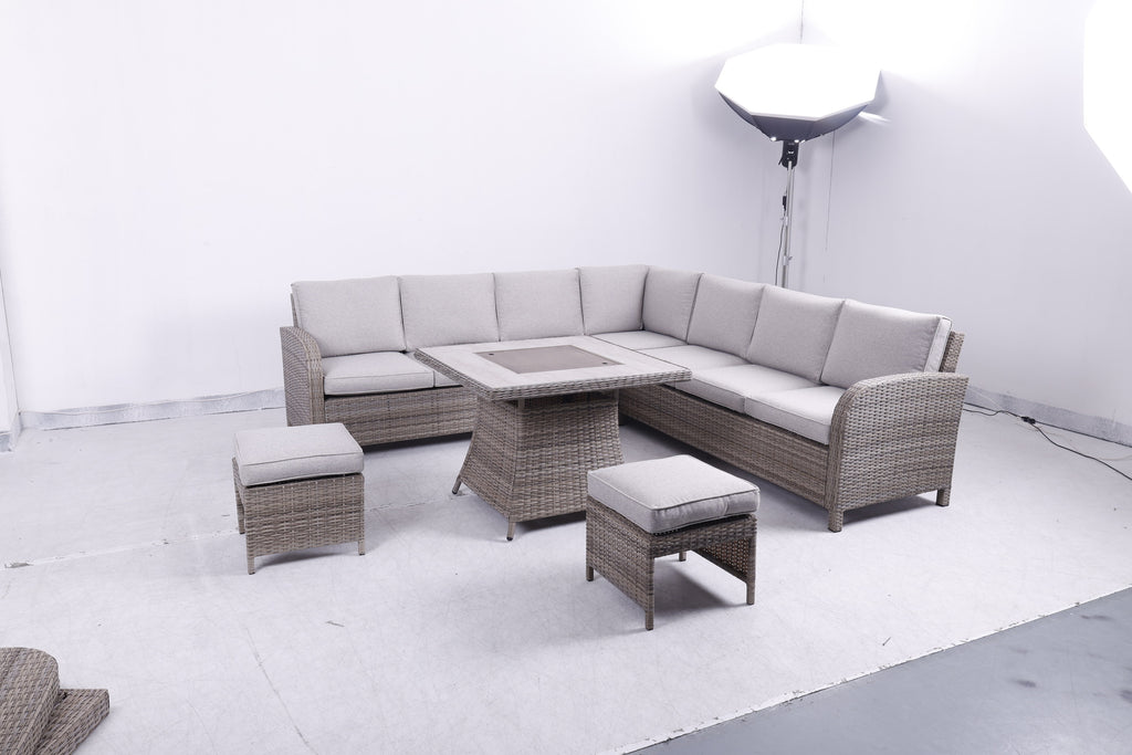 Savana Large Square Corner Sofa Set with Firepit Table