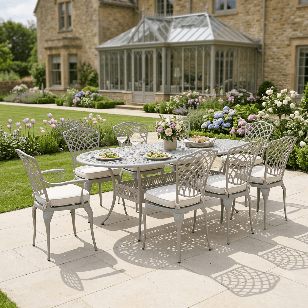 Ashton Light Grey 8 Chair Dining Set