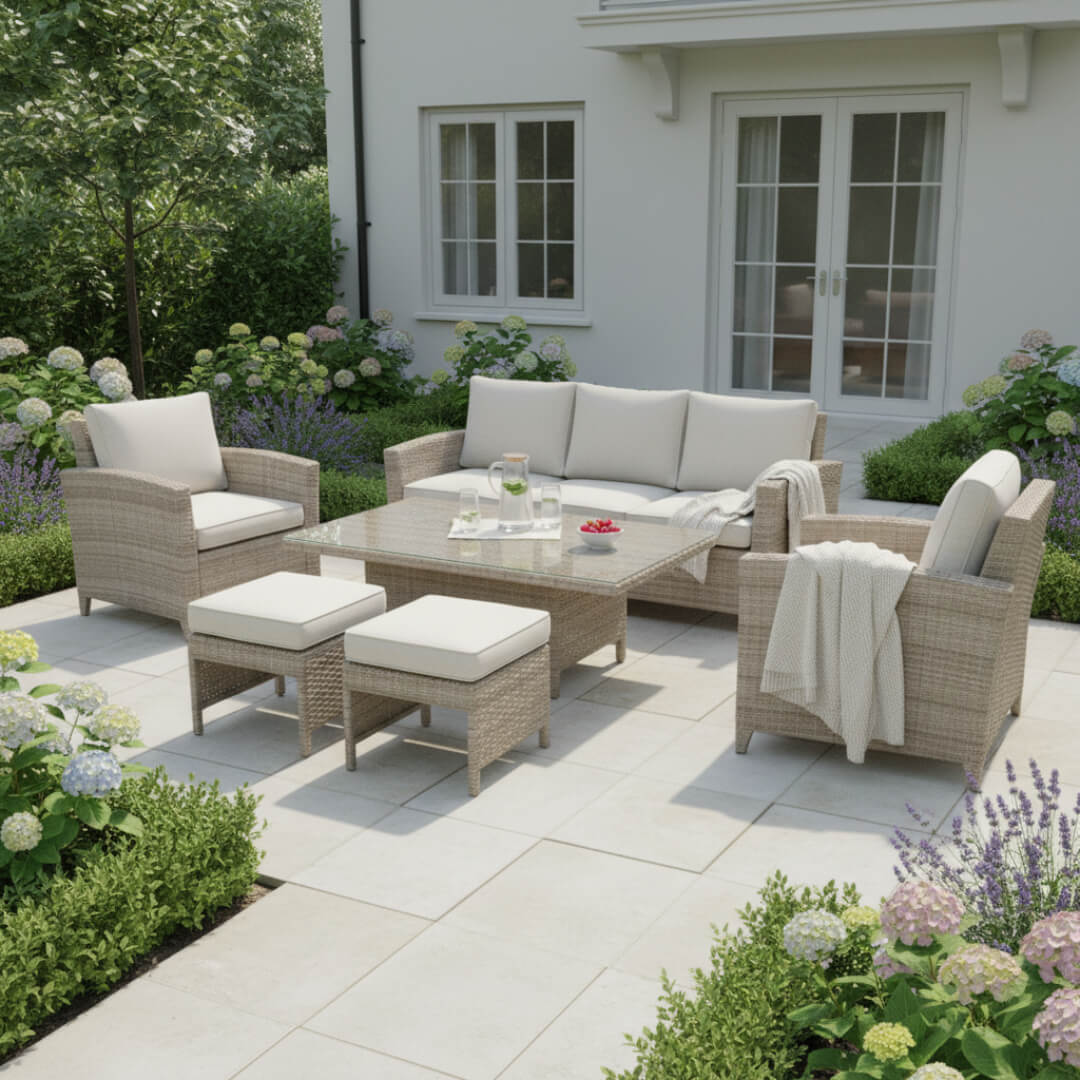 Balancia 3-Seater Sofa Set with 2 Armchairs & Height Adjustable Table