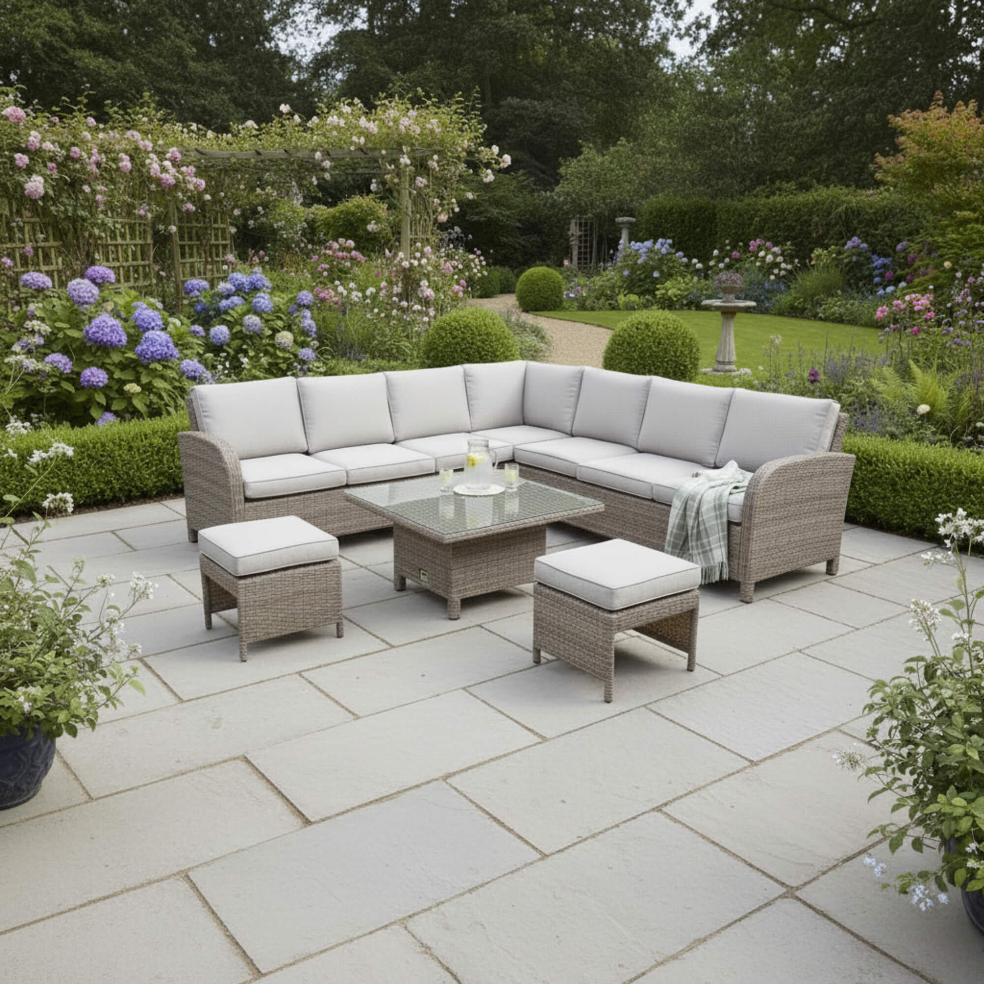 Large Square Corner Sofa Set with Height Adjustable Table