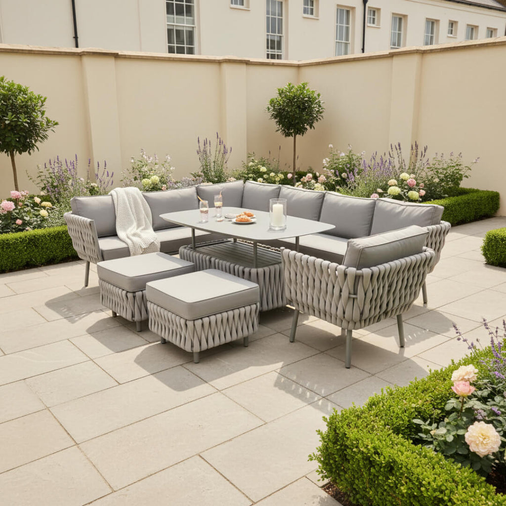 Sophia L Corner Sofa Set with Armchair, 2 Stools and Height Adjustable Table