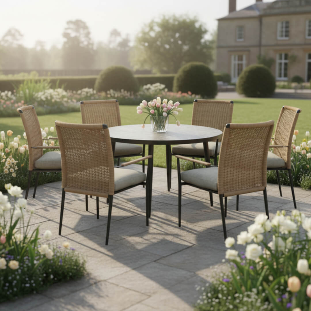 Balma Anthracite/ oatmeal 6 Chair Dining Set