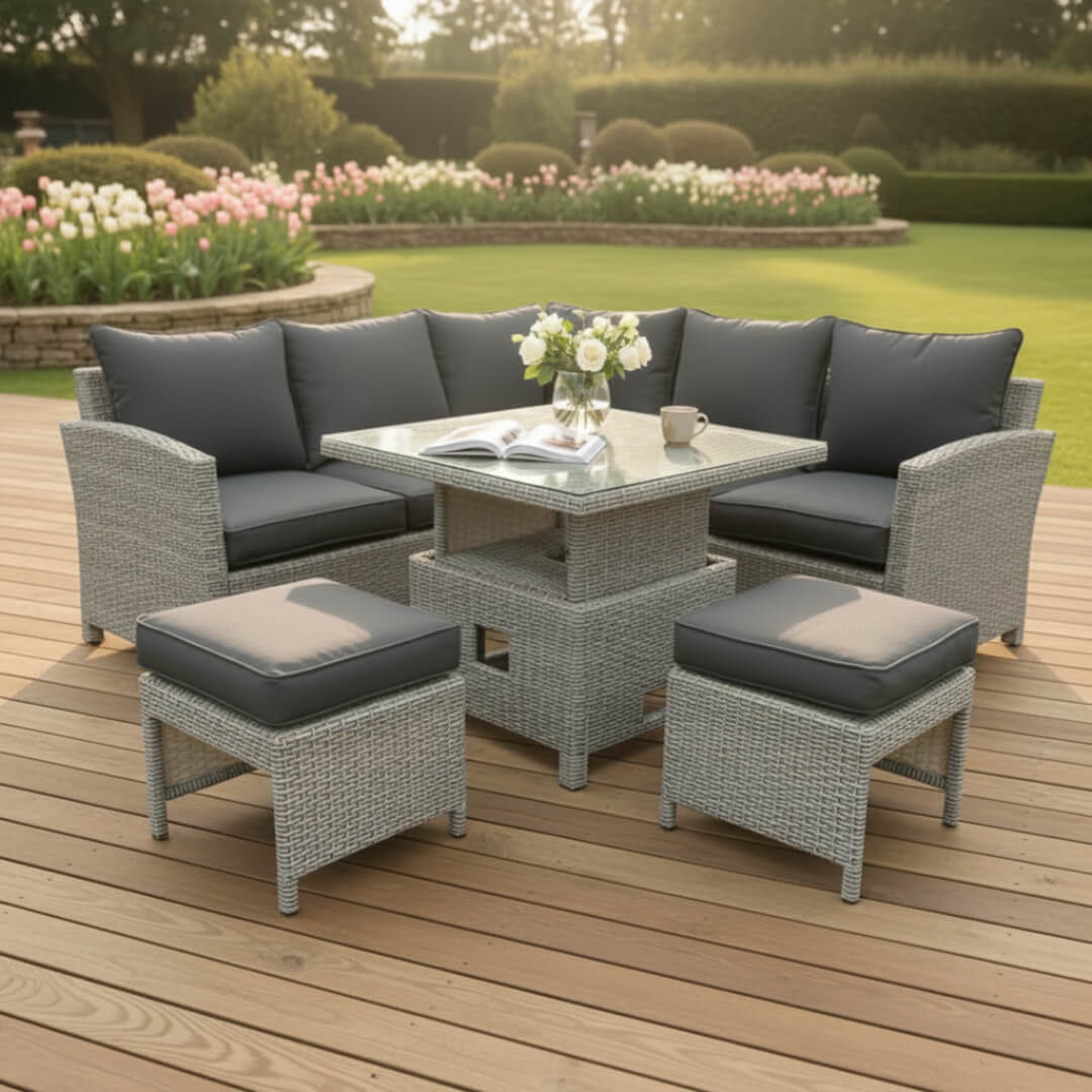 Balma Square Corner Set with 2 Stools & Height Adjustable Table