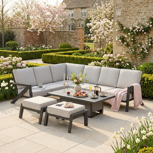 Longton L Corner Sofa Set with 2 Stools & Height Adjustable Table