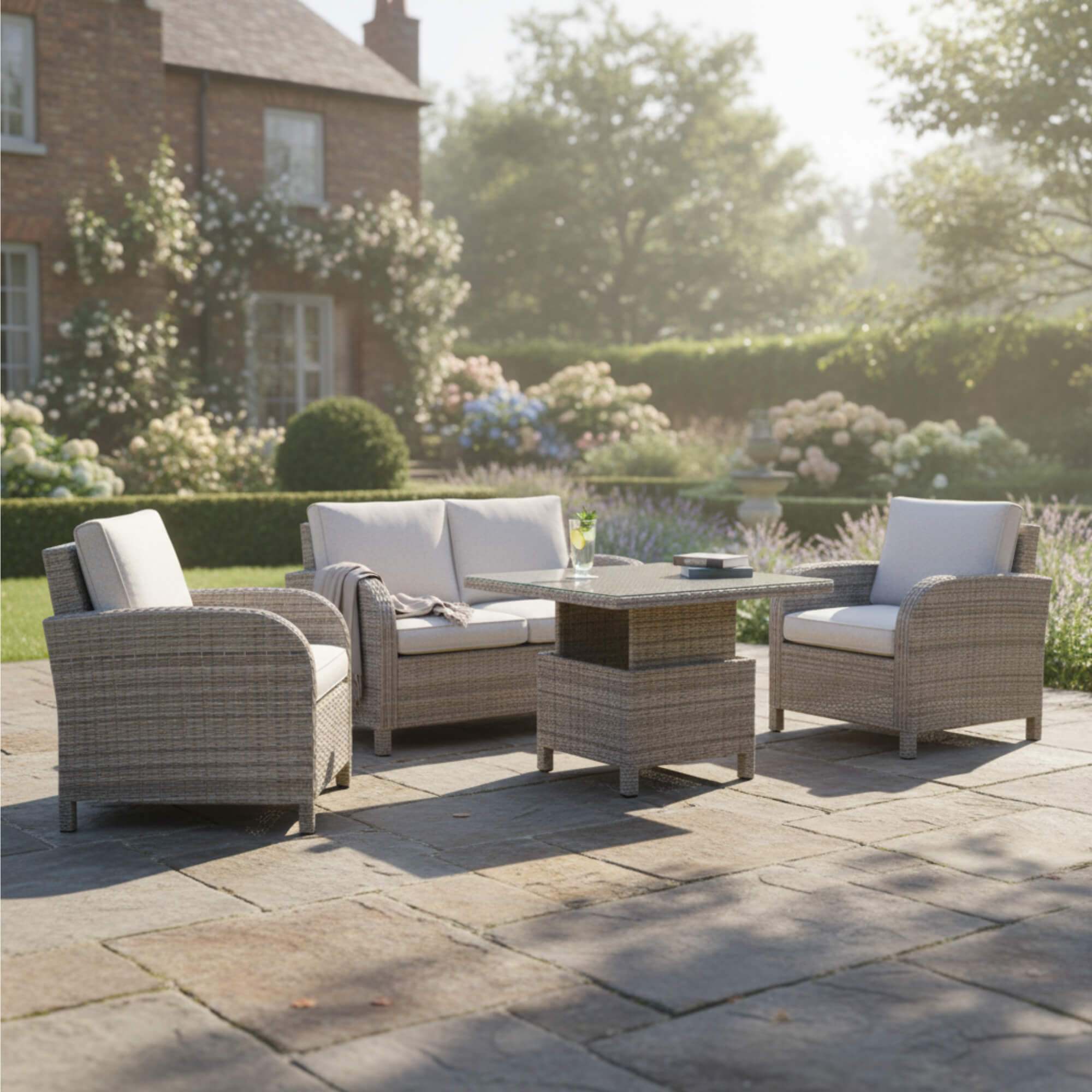 Savana 2-Seater Sofa Set with 2 Armchairs & Height Adjustable Table
