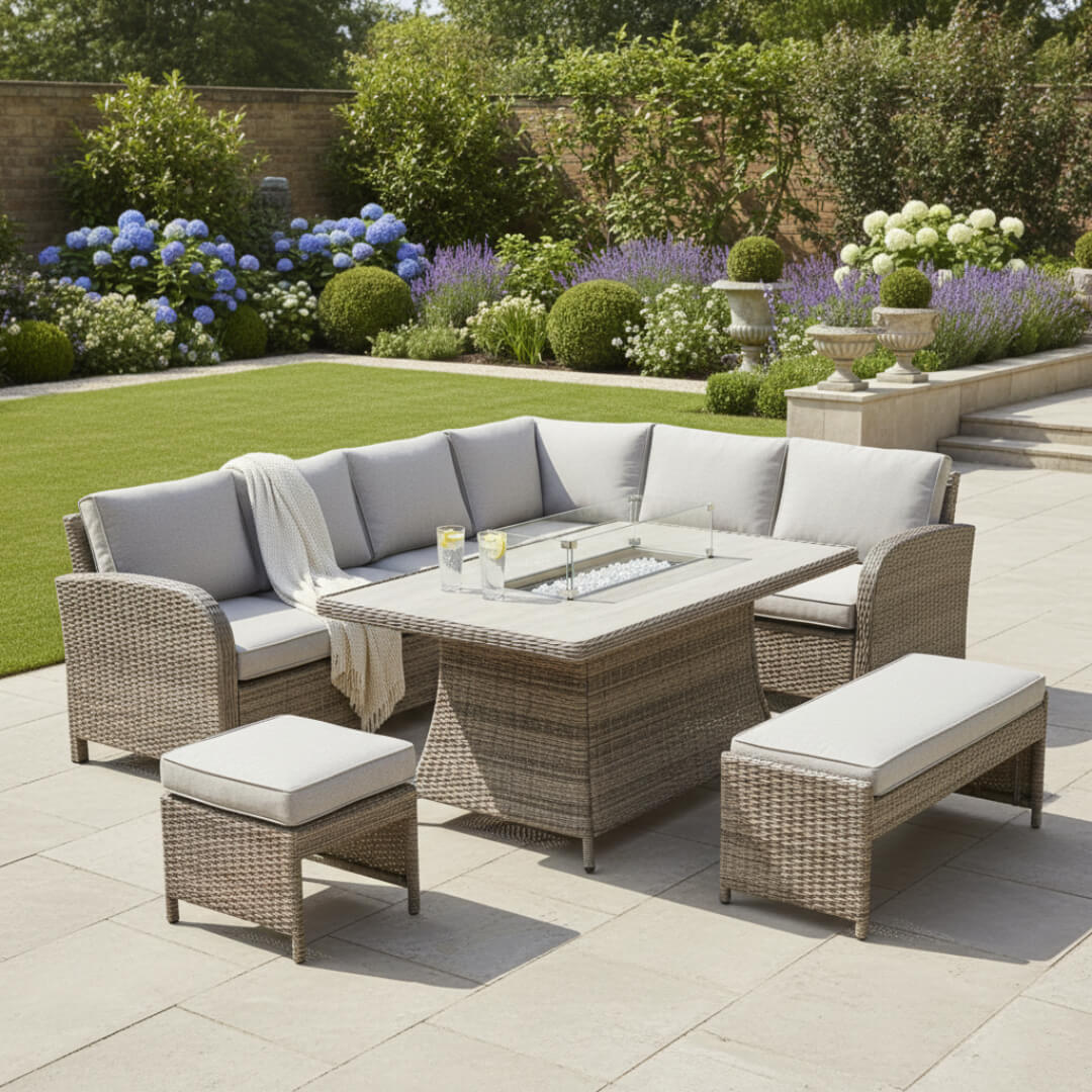 Savana L Corner Sofa Set with Firepit Table