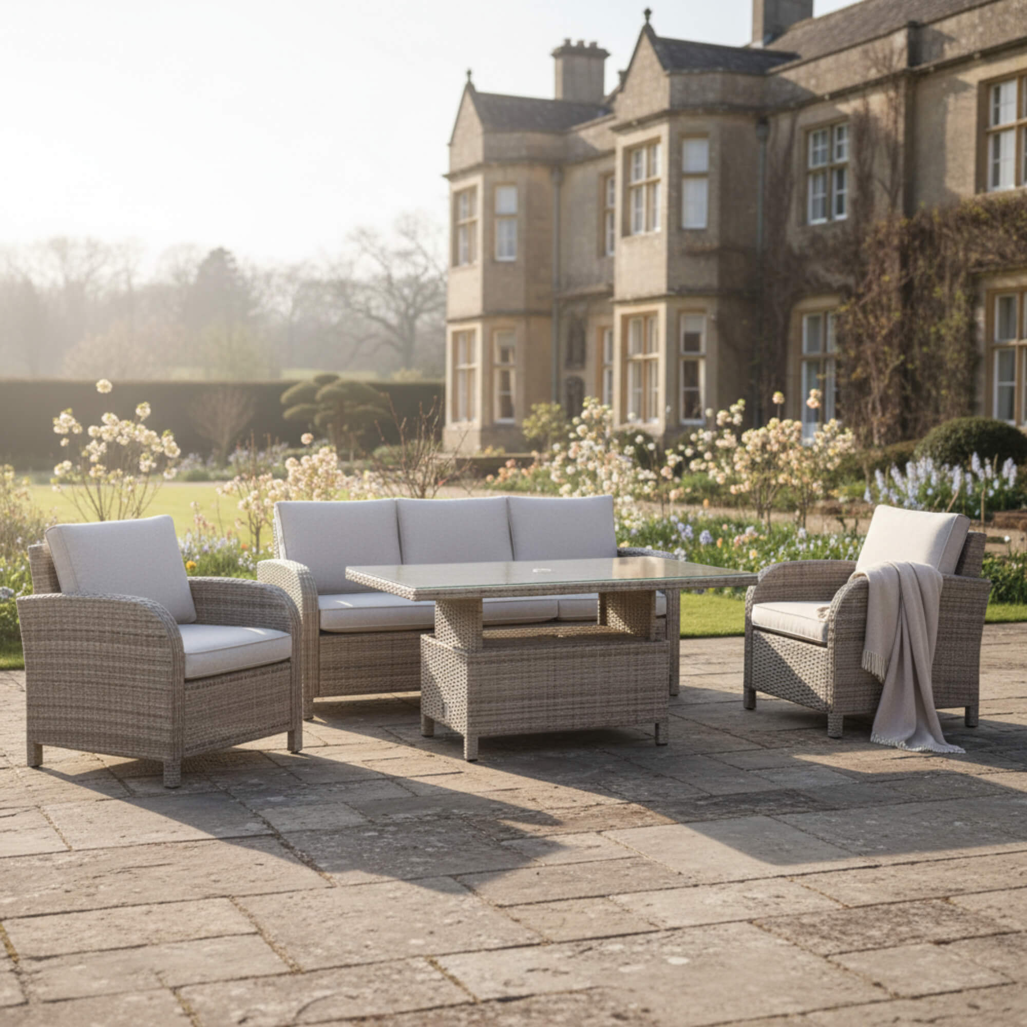 Savana 3-Seater Sofa Set with 2 Armchairs & Height Adjustable Table
