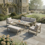 3-Seater Sofa Set with 2 Armchairs, Bench & X-Leg Dining Table