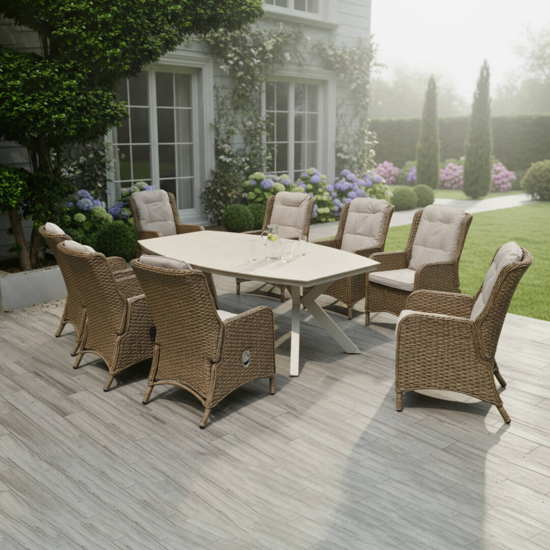 Larca 8 Chair Reclining Wingback Dining Set