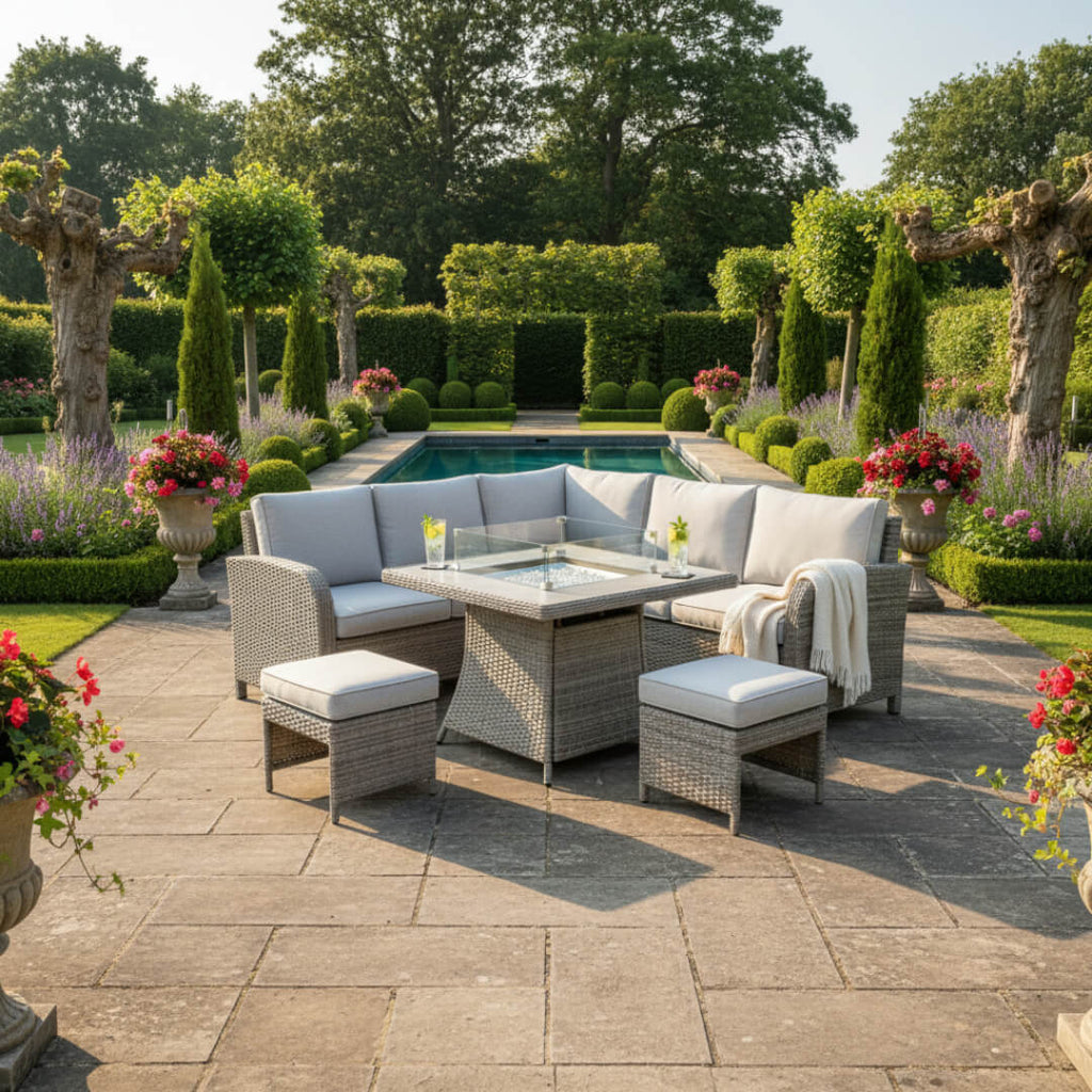 Savana Square Corner Sofa Set with Firepit Table