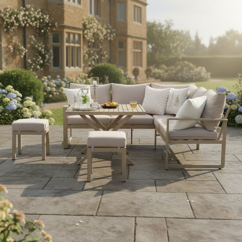 Tooran Square Corner Set with 2 Stools & X-leg Dining Table