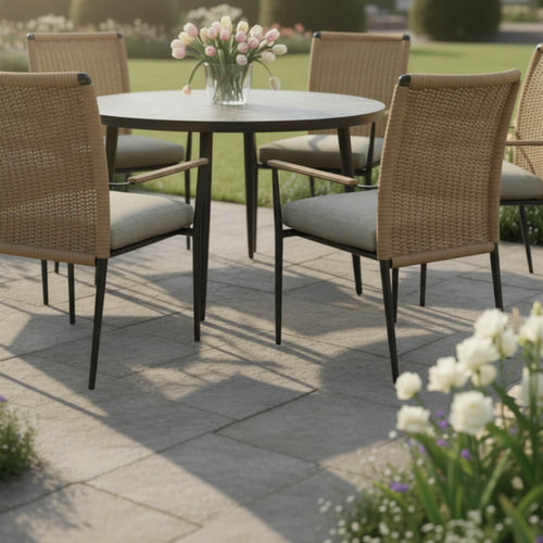 Balma Anthracite/ oatmeal 6 Chair Dining Set