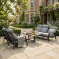 Reclining 3-Seater Sofa Set with 2 Reclining Armchairs & Piston Height Adjustable Table