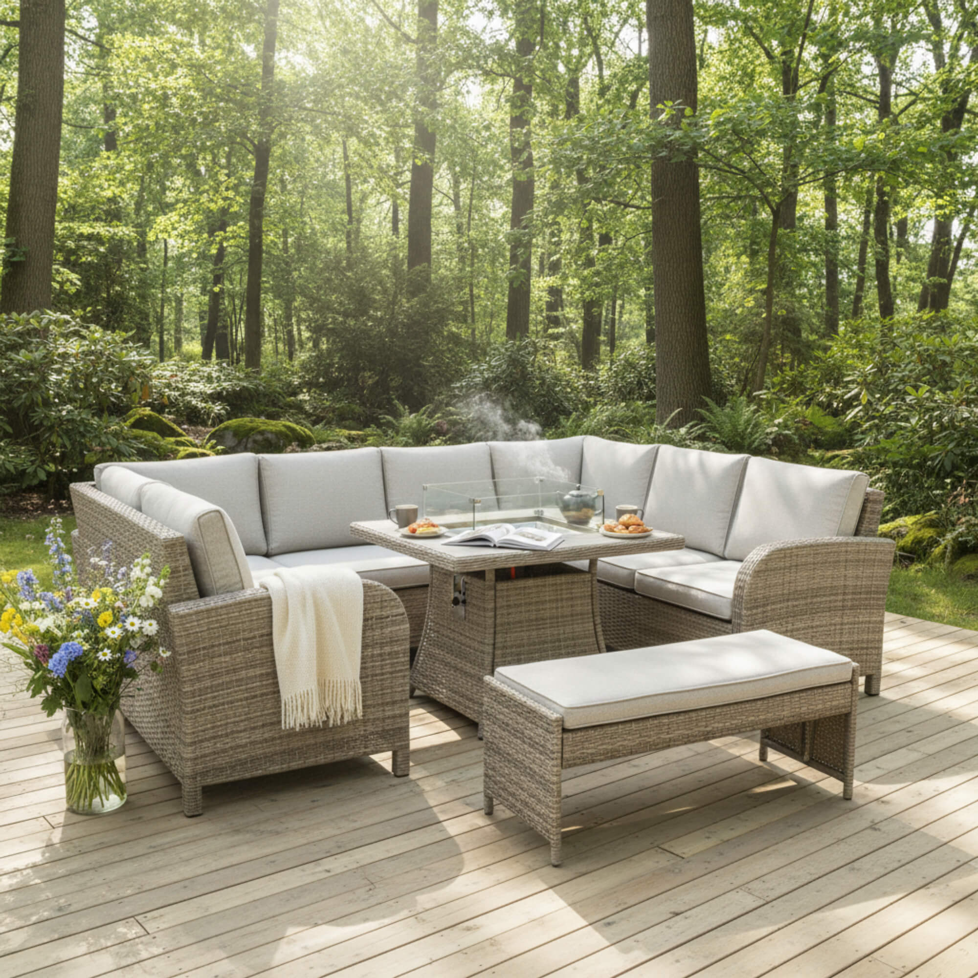 Savana U Shaped Corner Sofa Set with Firepit Table