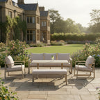 3-Seater Sofa Set with 2 Armchairs, Bench & X-Leg Dining Table