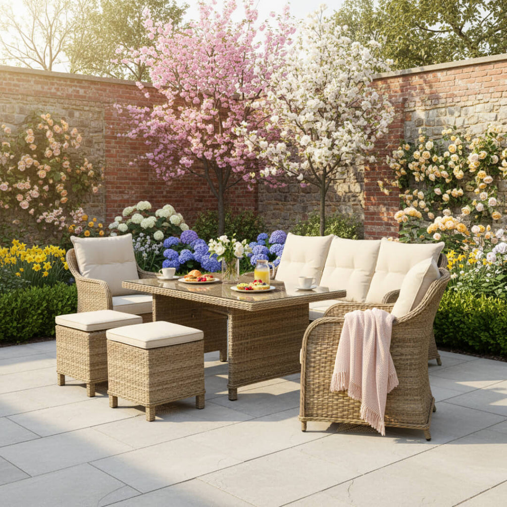 Varoon 3-Seater Sofa Set with 2 Armchairs, 2 Stools & Standard Table