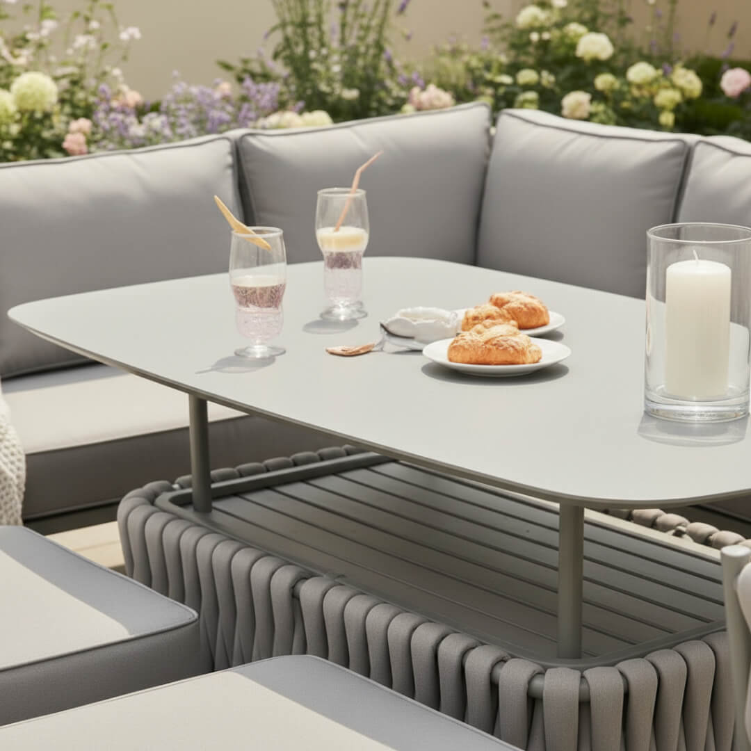 Sophia L Corner Sofa Set with Armchair, 2 Stools and Height Adjustable Table